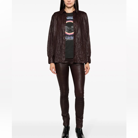 $748 Zadig & Voltaire Tamara crinkled leather shirt NWOT FLAWED - Picture 1 of 15
